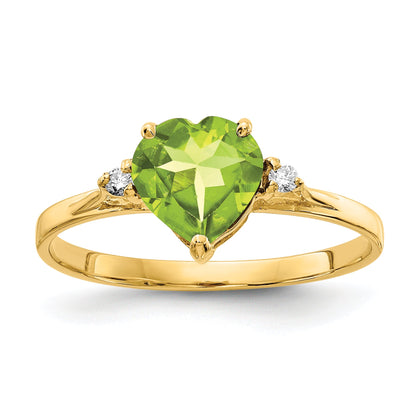 14K Yellow Gold 7mm Heart Peridot Aaa Diamond Ring