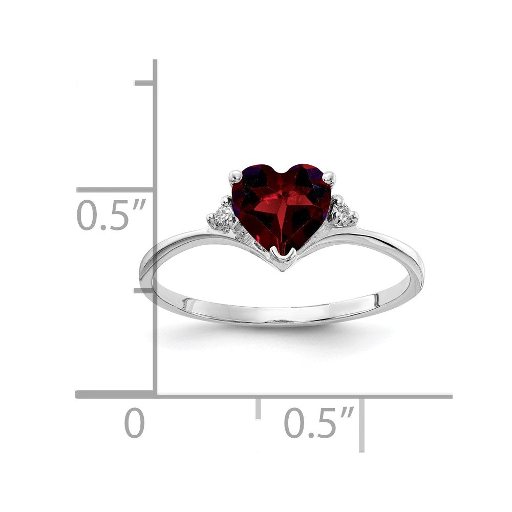 14k White Gold 6mm Heart Garnet AA Real Diamond ring