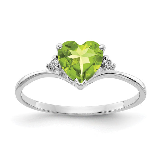 14k White Gold 6mm Heart Peridot AAA Real Diamond ring