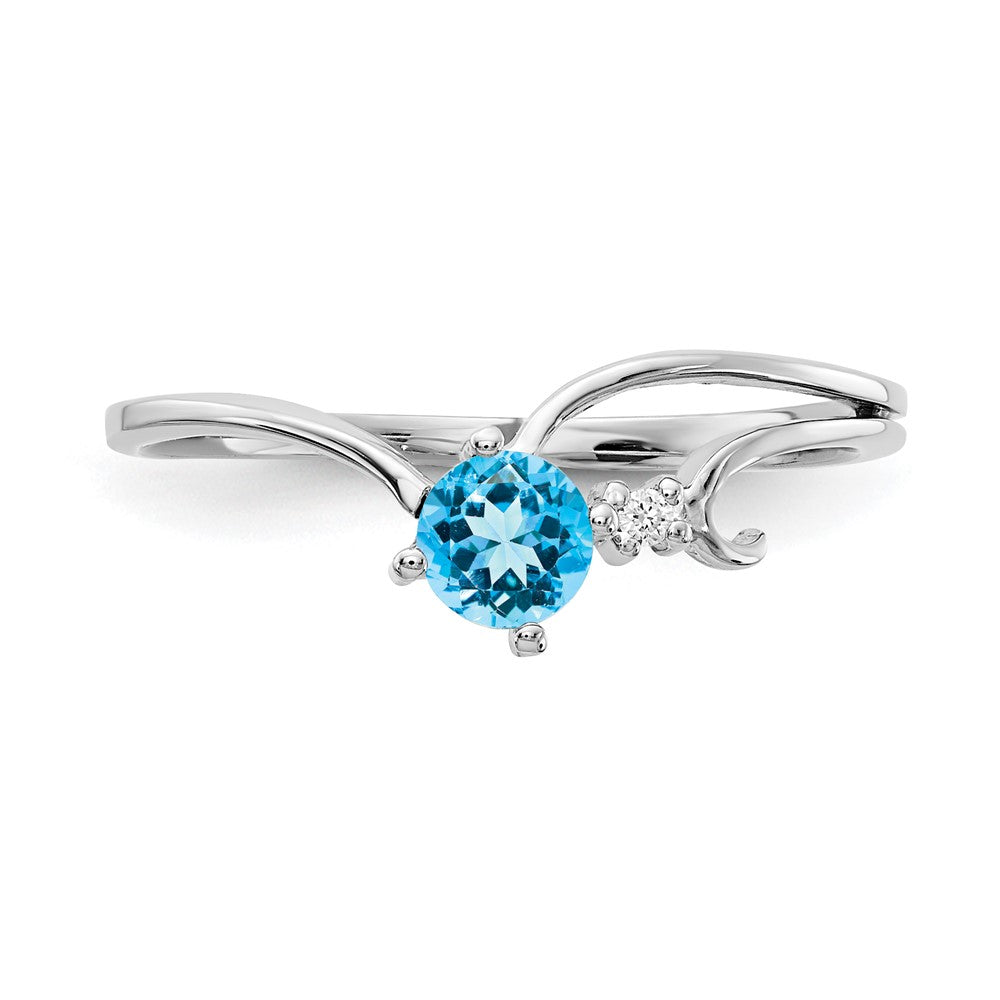 14k White Gold 4mm Blue Topaz VS Real Diamond ring
