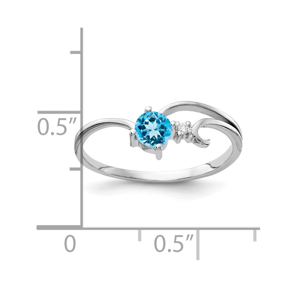 14k White Gold 4mm Blue Topaz AA Real Diamond ring