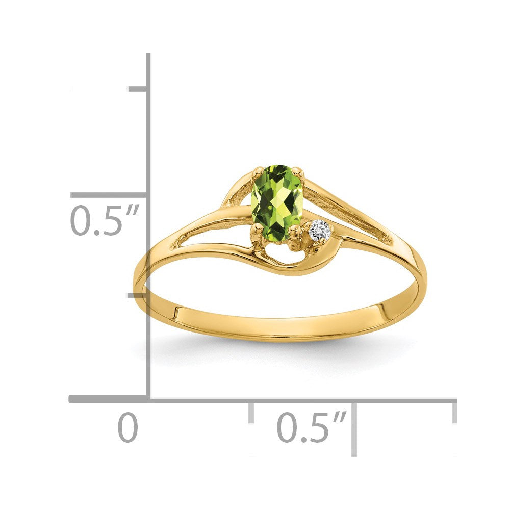 14K Yellow Gold 5X3mm Oval Peridot Aaa Diamond Ring