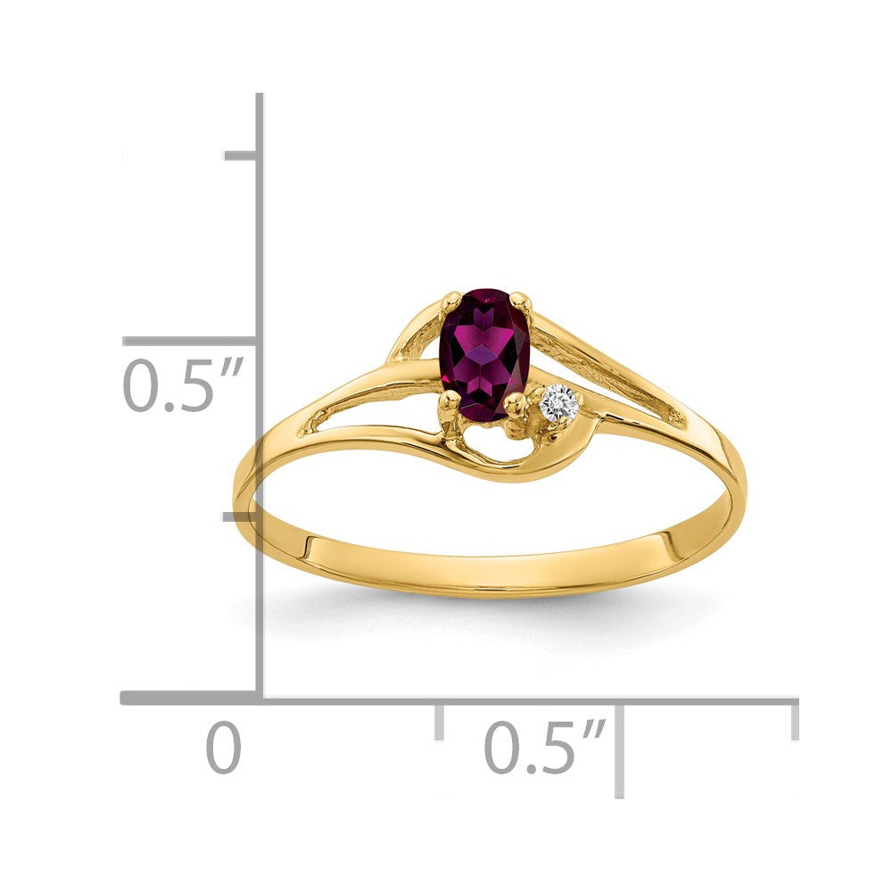 14K Yellow Gold 5X3mm Oval Rhodolite Garnet Aa Diamond Ring