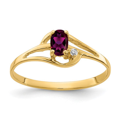 14K Yellow Gold 5X3mm Oval Rhodolite Garnet Aa Diamond Ring