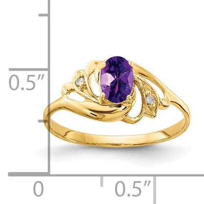 14K Yellow Gold 6X4mm Oval Amethyst Aaa Diamond Ring