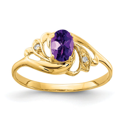 14K Yellow Gold 6X4mm Oval Amethyst Aaa Diamond Ring