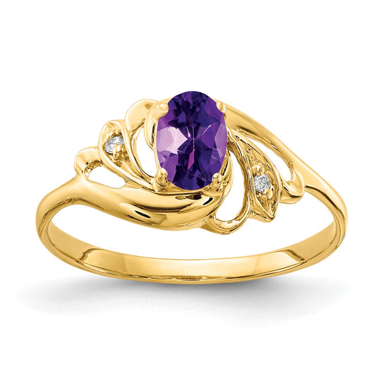 14K Yellow Gold 6X4mm Oval Amethyst Aaa Diamond Ring