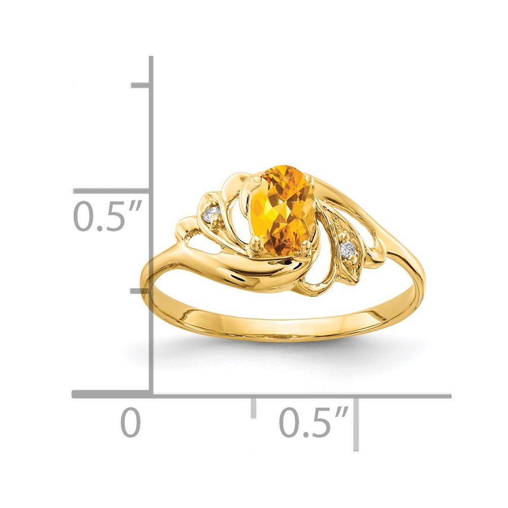 14K Yellow Gold 6X4mm Oval Citrine A Diamond Ring