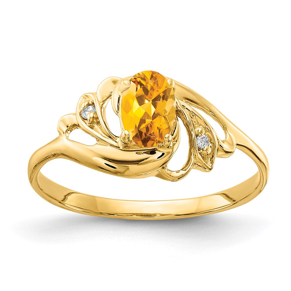14K Yellow Gold 6X4mm Oval Citrine A Diamond Ring