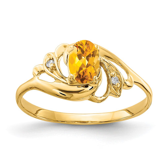 14K Yellow Gold 6X4mm Oval Citrine A Diamond Ring