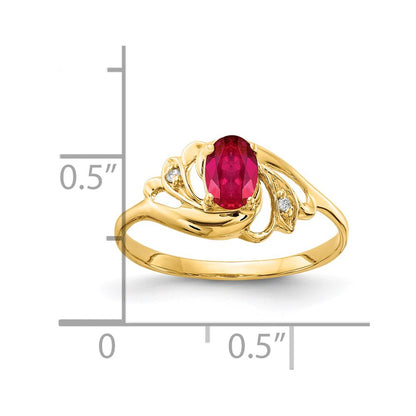 14K Yellow Gold 6X4mm Oval Ruby Aa Diamond Ring