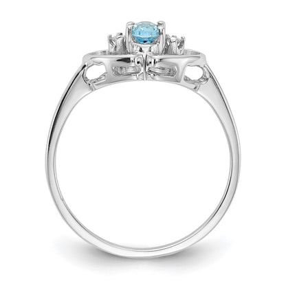 14K White Gold Blue Topaz & Aa Diamond Ring