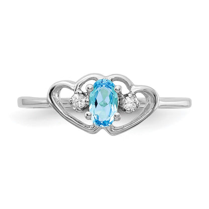 14K White Gold Blue Topaz & Aa Diamond Ring