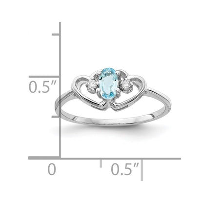 14K White Gold Blue Topaz & Aa Diamond Ring