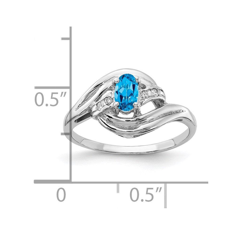14k White Gold 5x3mm Oval Blue Topaz VS Real Diamond ring