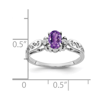 14K White Gold 6X4mm Oval Amethyst Checker Vs Diamond Ring