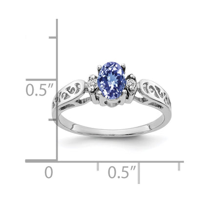 14K White Gold 6X4mm Oval Tanzanite A Diamond Ring