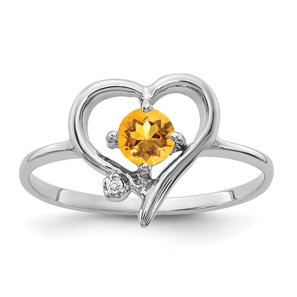 14k White Gold 4mm Citrine AAA Real Diamond ring