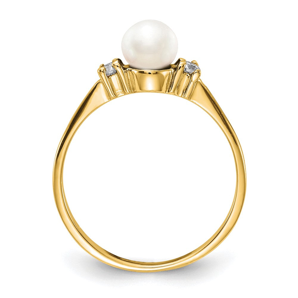 14K Yellow Gold 5mm Fw Cultured Pearl Vs Diamond Ring
