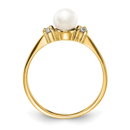 14K Yellow Gold 5mm Fw Cultured Pearl Vs Diamond Ring