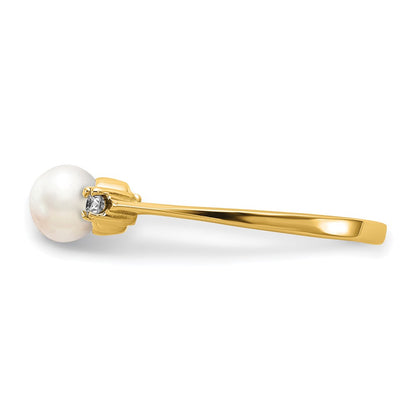 14K Yellow Gold 5mm Fw Cultured Pearl Vs Diamond Ring
