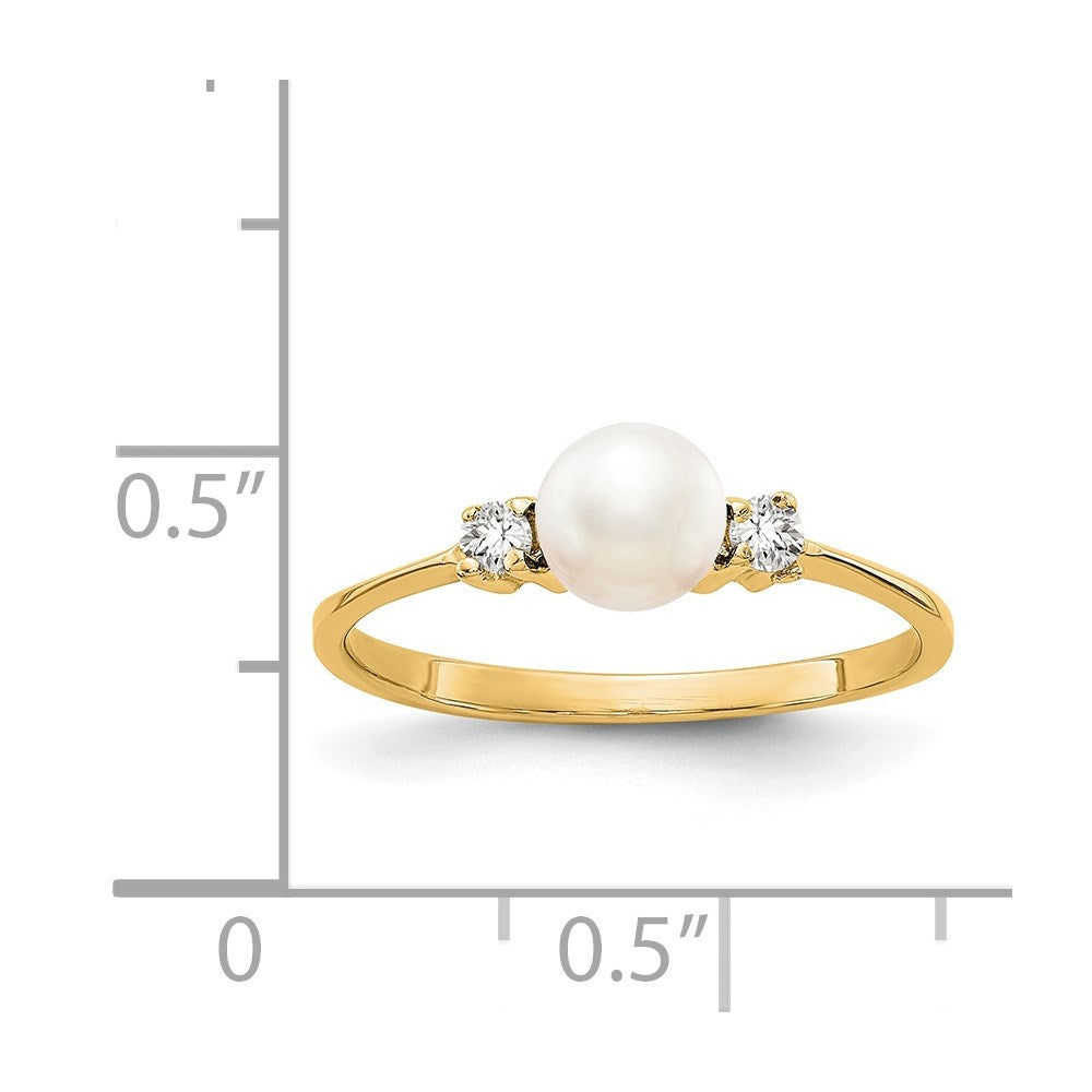 14K Yellow Gold 5mm Fw Cultured Pearl Vs Diamond Ring