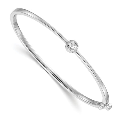 14K White Gold Complete 1/4 Carat A Diamond Hinged Oval Bangle Bracelet