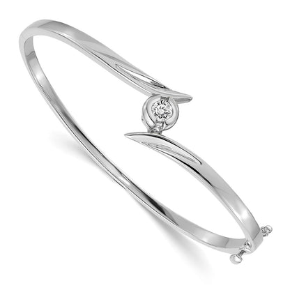 14K White Gold Complete 1/4 Carat Aa Diamond Hinged Oval Bangle Bracelet