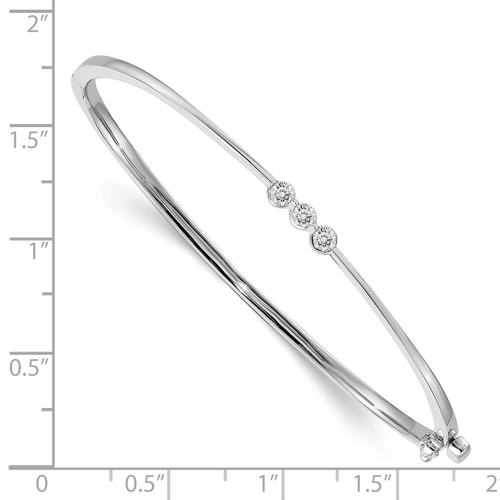 14K White Gold Complete 3 Stone 1/5 Carat A Diamond Hinged Oval Bangle Bracelet