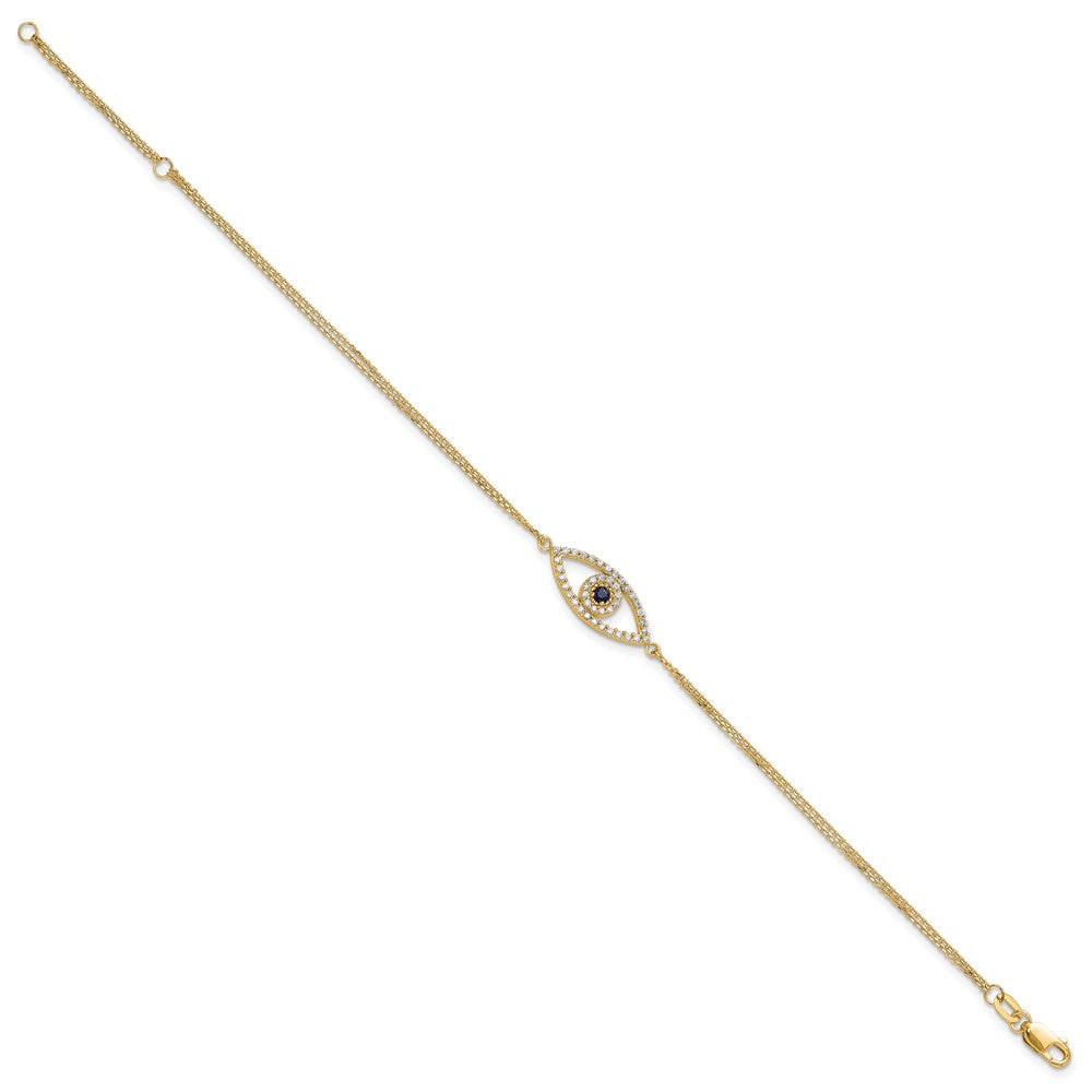 14K Yellow Gold Complete A Diamond And Sapphire Evil Eye 2 Strand 7 Inch Bracelet With 1 Extender