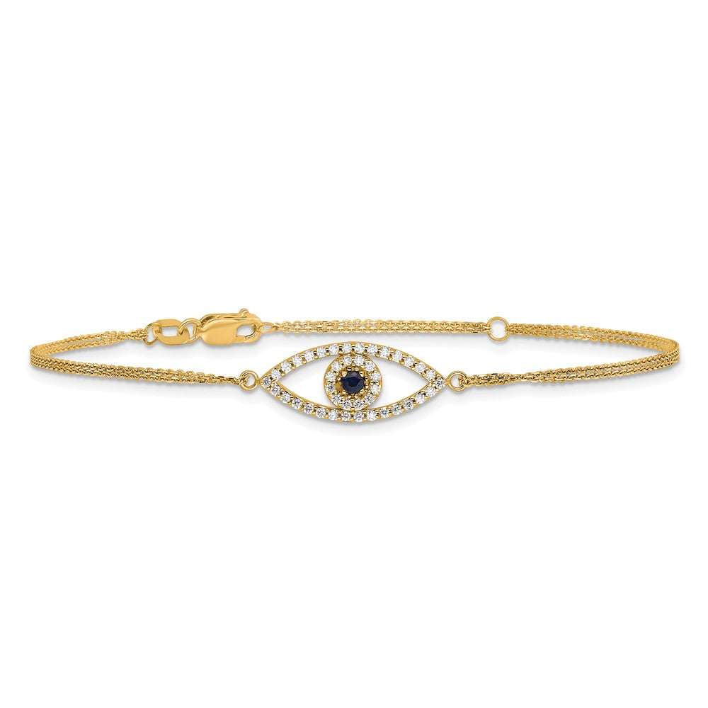 14K Yellow Gold Complete A Diamond And Sapphire Evil Eye 2 Strand 7 Inch Bracelet With 1 Extender