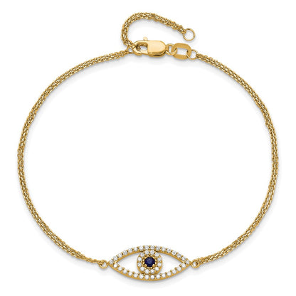 14K Yellow Gold Complete A Diamond And Sapphire Evil Eye 2 Strand 7 Inch Bracelet With 1 Extender