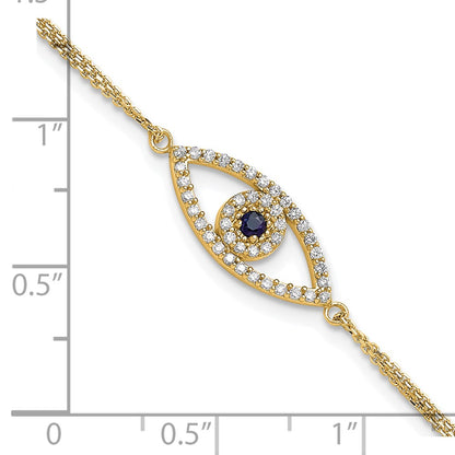 14K Yellow Gold Complete A Diamond And Sapphire Evil Eye 2 Strand 7 Inch Bracelet With 1 Extender