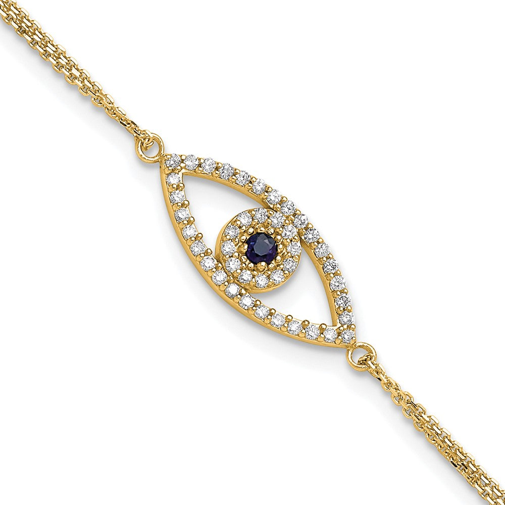 14K Yellow Gold Complete A Diamond And Sapphire Evil Eye 2 Strand 7 Inch Bracelet With 1 Extender