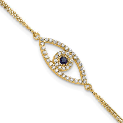 14K Yellow Gold Complete A Diamond And Sapphire Evil Eye 2 Strand 7 Inch Bracelet With 1 Extender