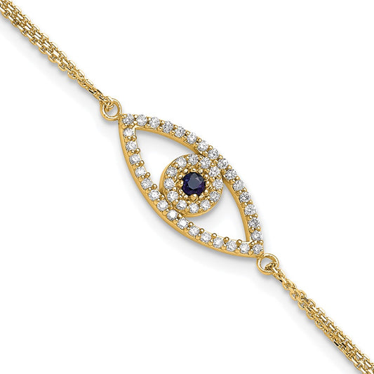 14K Yellow Gold Complete A Diamond And Sapphire Evil Eye 2 Strand 7 Inch Bracelet With 1 Extender