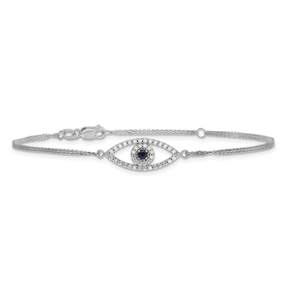14K White Gold Complete A Diamond And Sapphire Evil Eye 2 Strand 7 Inch Bracelet With 1 Extender