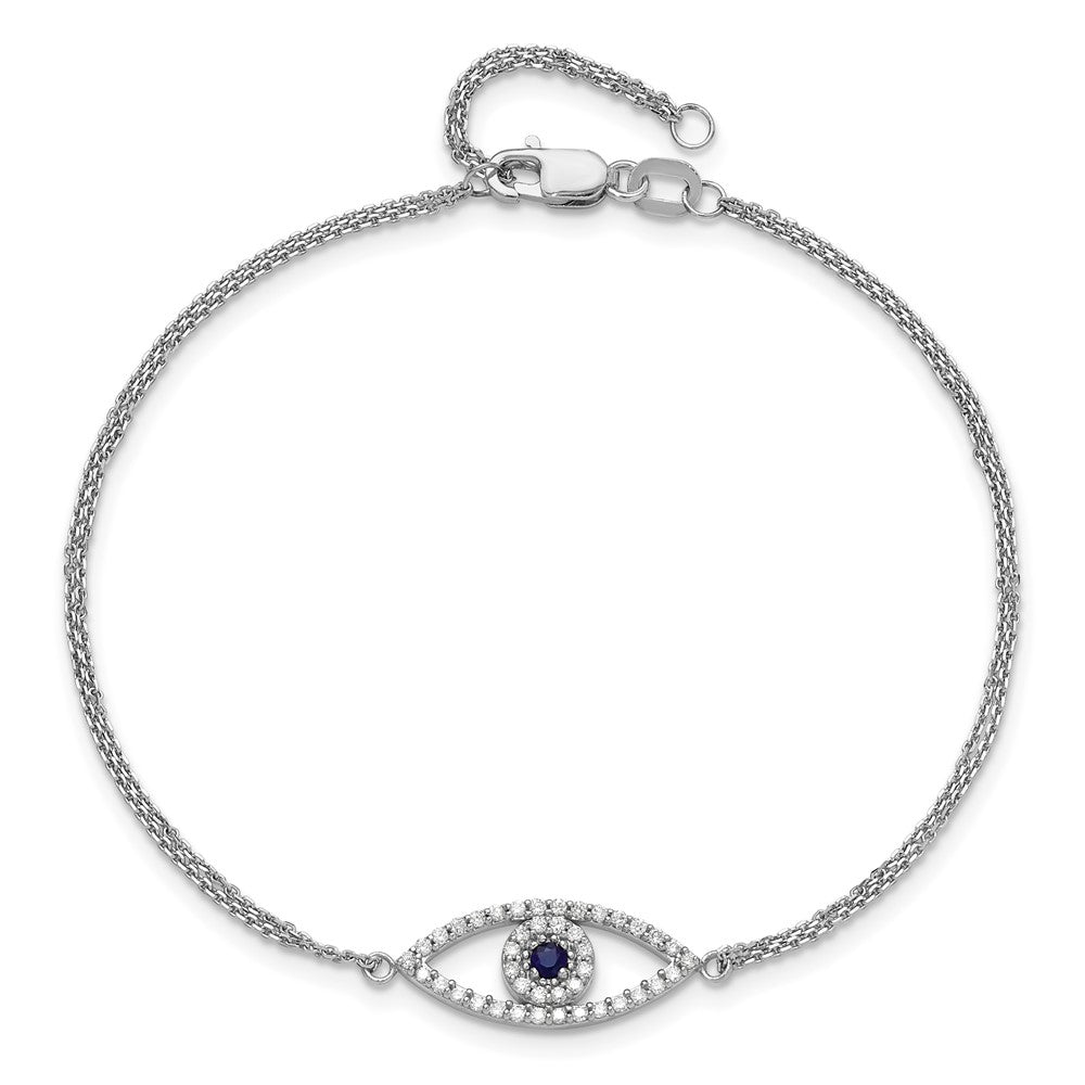 14K White Gold Complete A Diamond And Sapphire Evil Eye 2 Strand 7 Inch Bracelet With 1 Extender