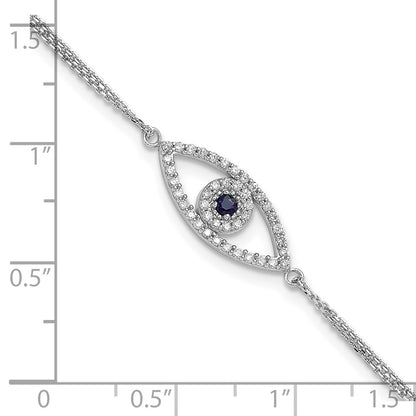 14K White Gold Complete A Diamond And Sapphire Evil Eye 2 Strand 7 Inch Bracelet With 1 Extender