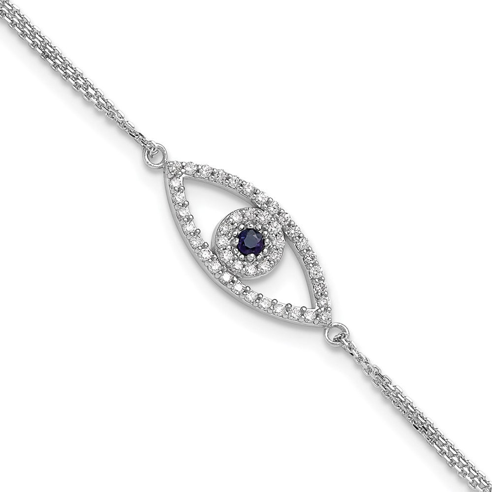 14K White Gold Complete A Diamond And Sapphire Evil Eye 2 Strand 7 Inch Bracelet With 1 Extender