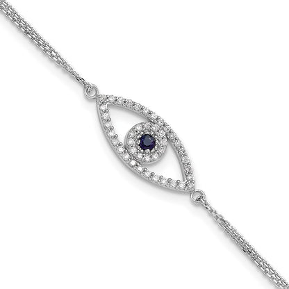 14K White Gold Complete A Diamond And Sapphire Evil Eye 2 Strand 7 Inch Bracelet With 1 Extender