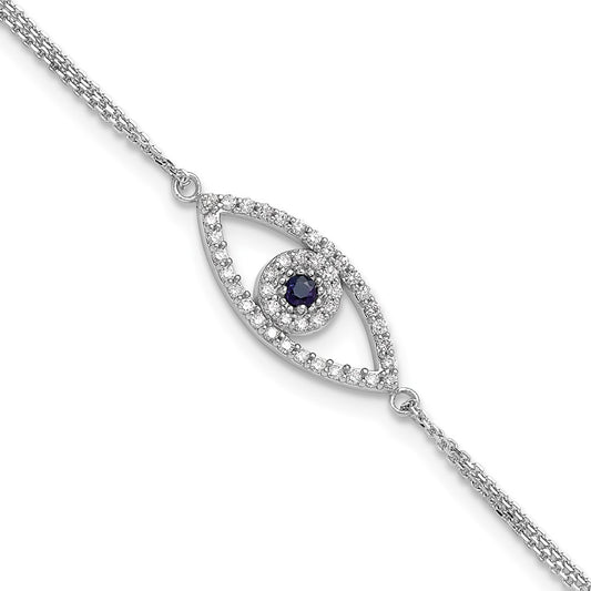 14K White Gold Complete A Diamond And Sapphire Evil Eye 2 Strand 7 Inch Bracelet With 1 Extender
