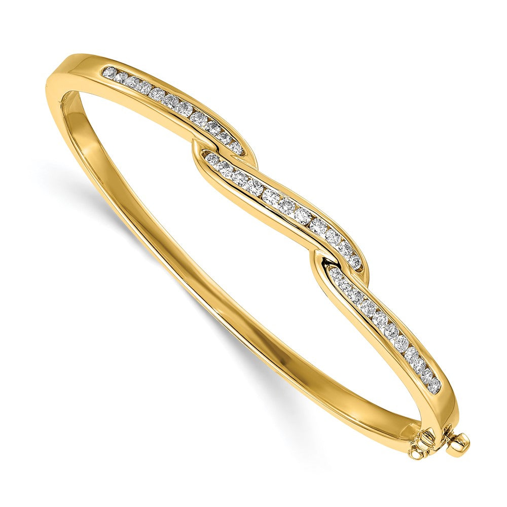 14K Yellow Gold Complete 1 Carat A Diamond Hinged Oval Bangle Bracelet