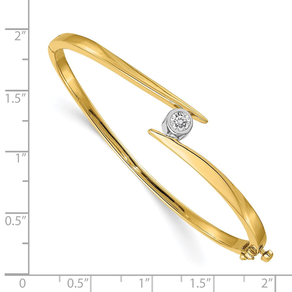 14K Yellow Gold Two Tone Complete 1/3 Carat A Diamond Hinged Oval Bangle Bracelet