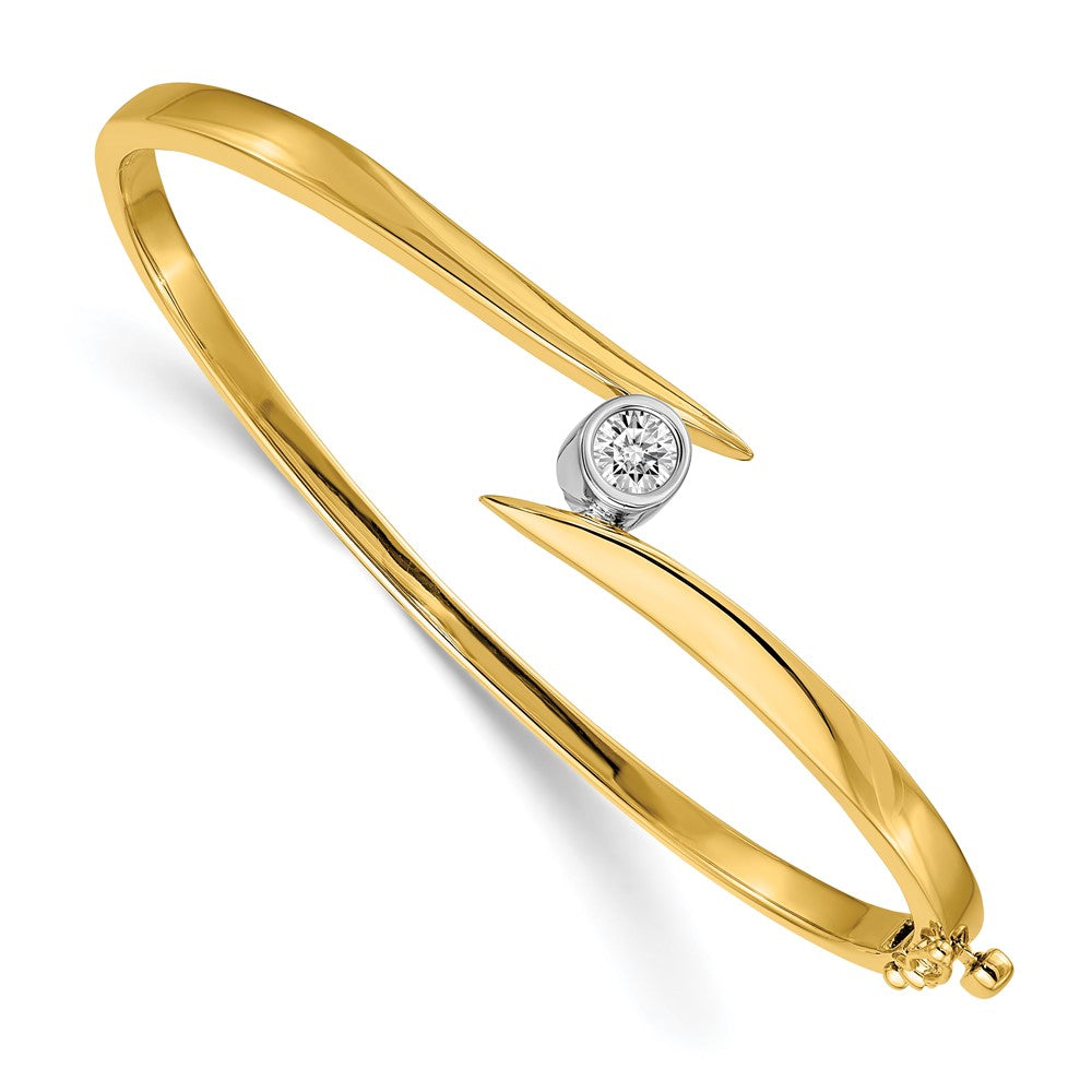 14K Yellow Gold Two Tone Complete 3/8 Carat A Diamond Hinged Oval Bangle Bracelet