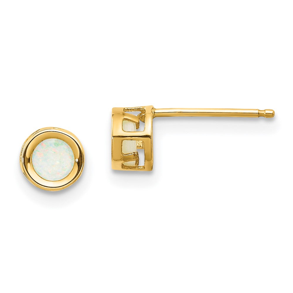 14K Yellow Gold 4mm Round Bezel October/Opal Post Earrings