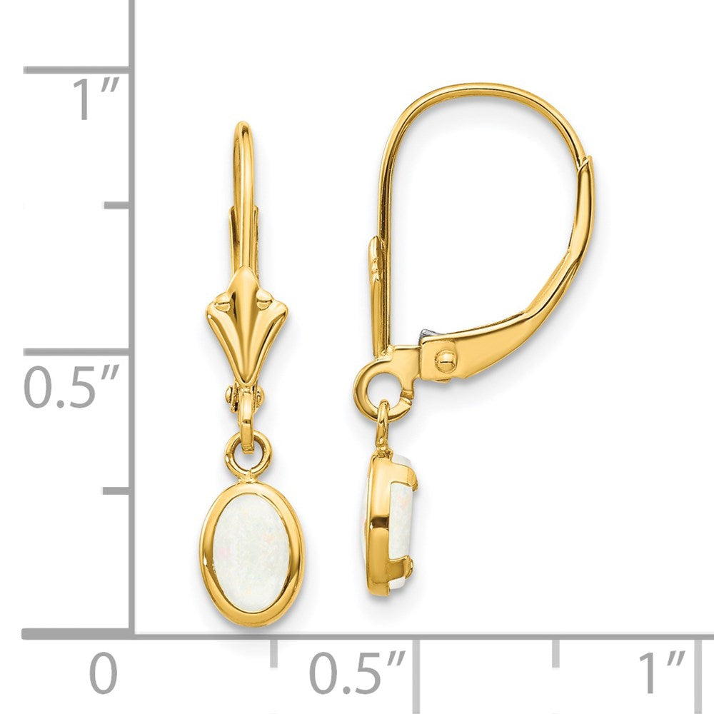 14K Yellow Gold 6X4 Oval Bezel October/Opal Leverback Earrings