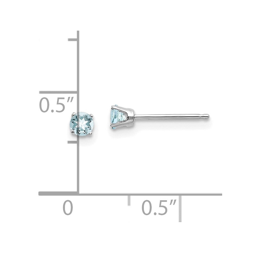 14K White Gold 3mm Aquamarine Stud Earrings