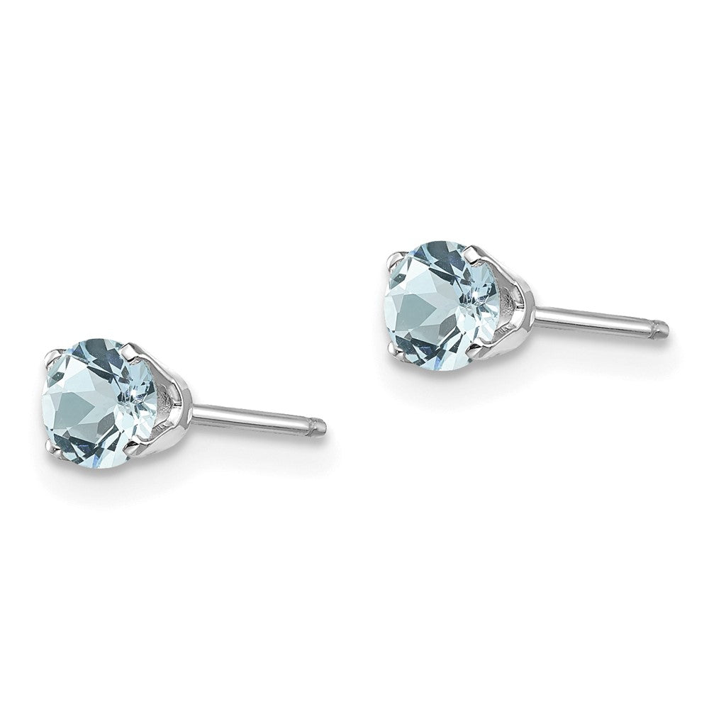 14K White Gold 4mm Aquamarine Stud Earrings