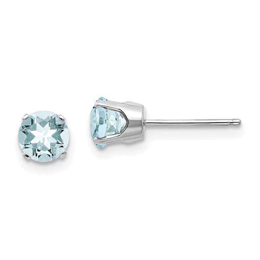 14K White Gold 5mm Aquamarine Stud Earrings